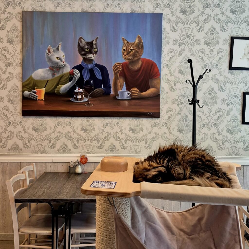 milkshake al Cat Cafe Kaciu Kavine Vilnius con gatti